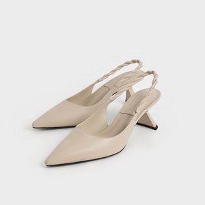 CHARLES & KEITH Leather Braided Slingback Pumps/ Brand New